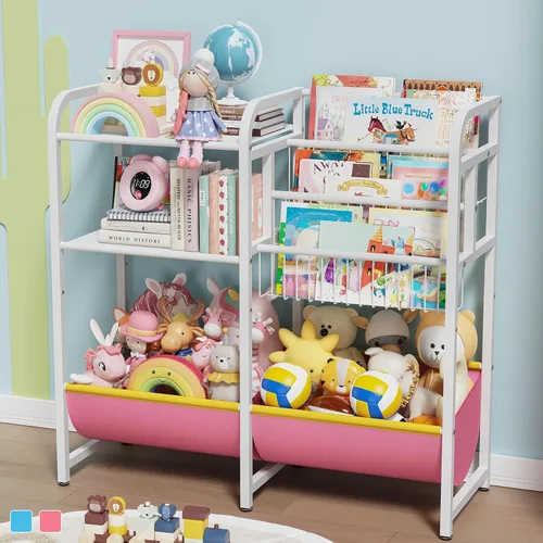 Miniatura 8 de Estantería 3 en 1 para niños y organizador de almacenamiento de juguetes, organizador de libros Montessori para bebés, estante de exhibición de Azul