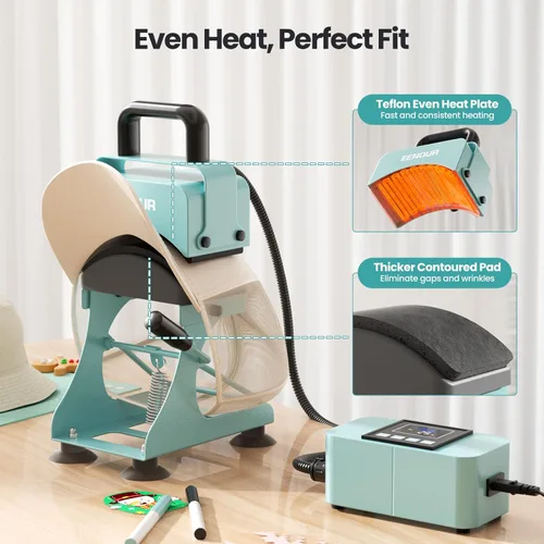 Miniatura 3 de Prensa de sombrero EENOUR, máquina de prensa de calor para sombreros con 2 planchas y estirador de casquillos, máquina de calor para sombreros