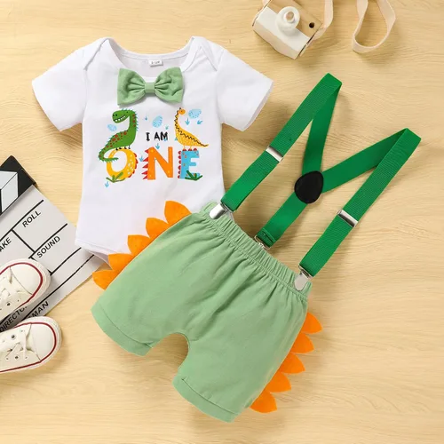 Miniatura 2 de Conjunto de ropa de manga corta con tirantes ajustables en Y para bebé, para el primer cumpleaños