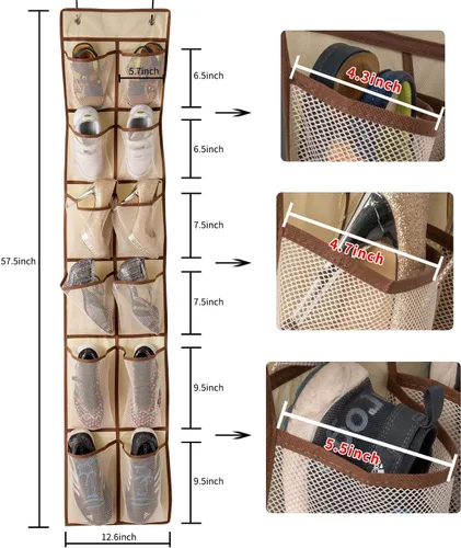 Miniatura 3 de KEEPJOY Organizador de zapatos sobre la puerta, organizador de zapatos colgante con 12 bolsillos de malla, organizador de zapatos para armario