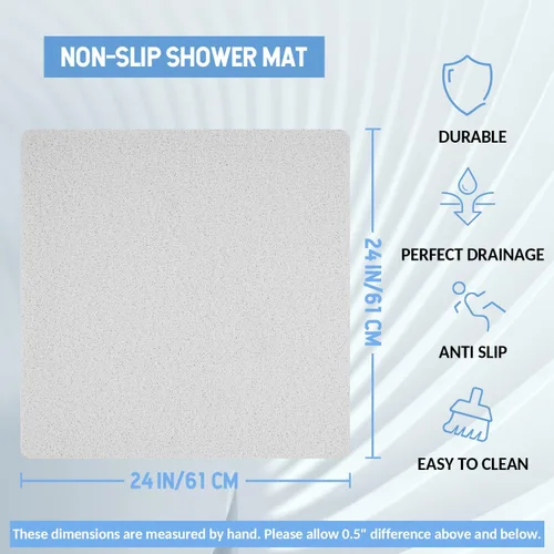 Miniatura 2 de Hargiis - Tapete antideslizante de secado rápido para bañera, piso, baño, ducha, cocina, hogar, hotel (color blanco, 24 x 24 pulgadas)