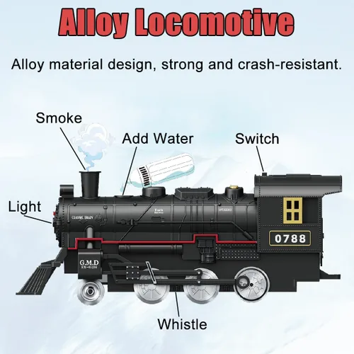 Miniatura 2 de Juego de tren de aleación eléctrica para niños de 4 a 8 años, juegos de trenes de Navidad de metal a control remoto para alrededor del árbol, kits