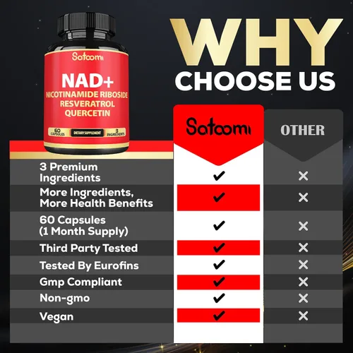 Miniatura 4 de Satoomi Suplemento NAD con nicotinamida ribósido NR, resveratrol, quercetina - 60 unidades - 30 días
