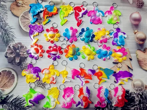 Miniatura 2 de Paquete de 30 llaveros a granel con diseño de animales marinos, pulpos, tiburones, tortugas, delfines, mini llavero pop amigo, recuerdos de fiesta
