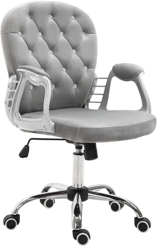 Vinsetto Silla de oficina en casa de terciopelo, silla de escritorio con botones copetudos con reposabrazos acolchados, altura ajustable y ruedas