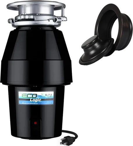 Miniatura 12 de Eco Logic EL-9-DS-BN 9 Deluxe Designer Series - Eliminador de residuos de alimentos con brida de fregadero de níquel cepillado, 3/4 HP Brida