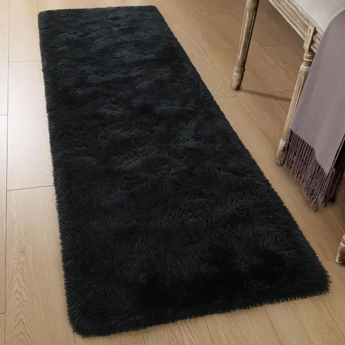 Miniatura 3 de Tepook Alfombras Suaves Corredoras para Dormitorio de 2x6 pies con Respaldo de Goma, Alfombras Negras Esponjosas para Sala de Estar, Alfombra