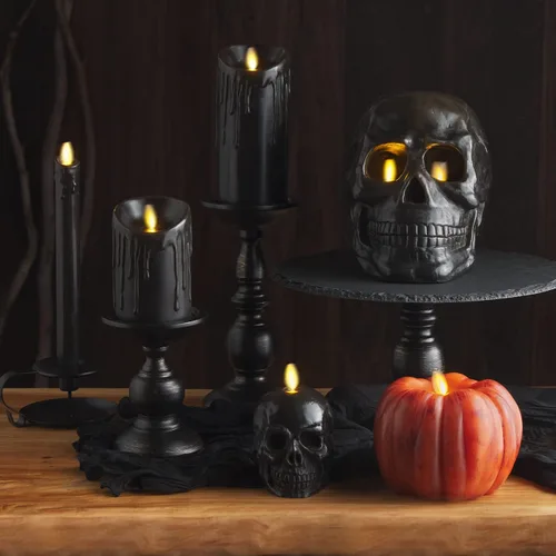 Miniatura 7 de Luminara - Vela LED sin llama de Halloween, funciona con batería, llama parpadeante en movimiento - Calabaza naranja antigua - Paquete de 1-5 x 4.5