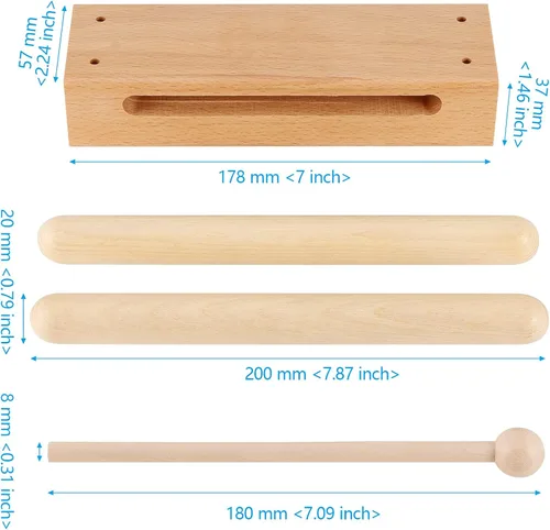 Miniatura 2 de Juego de 2 instrumentos musicales de bloques de madera con mazo, bloques de ritmo de madera maciza para crear un tono fuerte y resonante