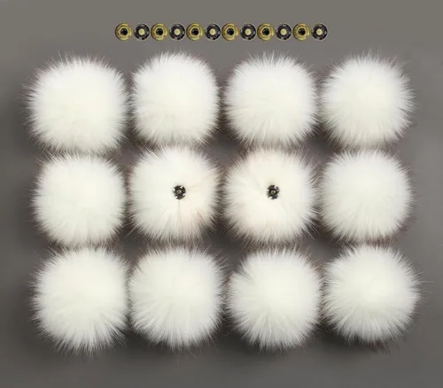 Miniatura 36 de 12 piezas de accesorios para sombreros de tejer, bola de pompón de piel sintética con botón de presión