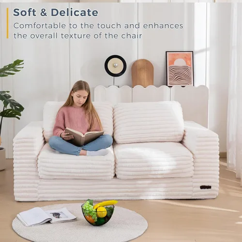 Miniatura 3 de MAXYOYO Silla Puf Gigante para Adultos, Sofá de Piso Biplaza Tapizado con Almohadas y Reposabrazos, Sofá Puf Grande Silla Cojín de Felpa