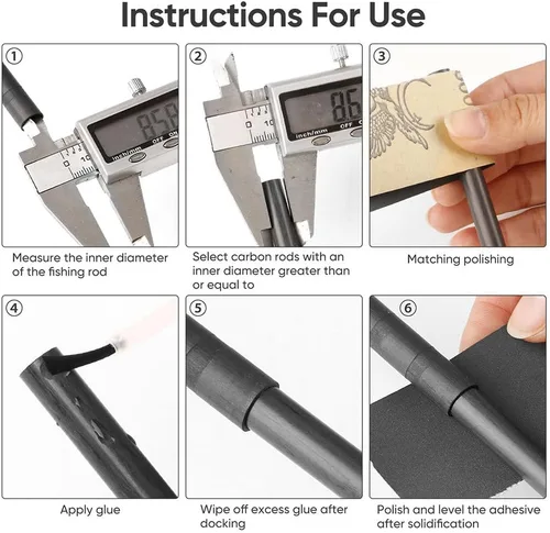 Miniatura 4 de 12 piezas de reparación de caña de pescar de carbono, inserto de fibra de carbono sólida para caña de pescar rota, conector de reparación automática