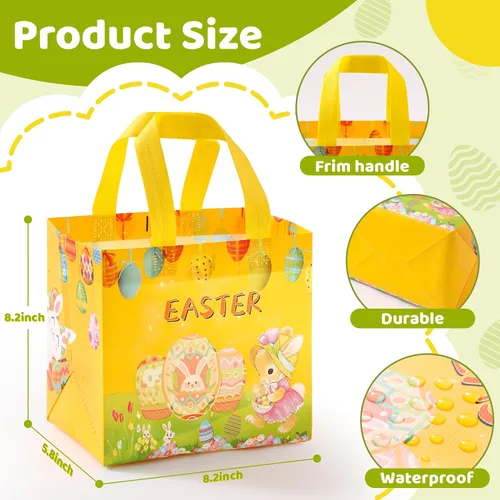 Miniatura 4 de YANGTE Paquete de 36 bolsas de regalo de Pascua, cestas de Pascua, bolsas de regalo no tejidas para niños con asa, suministros de fiesta