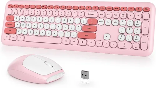 Miniatura 15 de Combo de teclado y mouse inalámbricos para máquina de escribir, 2.4G Office 104 teclas de tamaño completo, retro punk, lindo negro con teclas