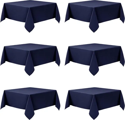 Miniatura 32 de Paquete de 6 manteles negros para mesas cuadradas, 54 x 54 pulgadas, tela de poliéster resistente a las manchas para mesas de 2 pies, manteles