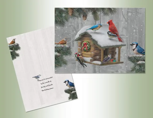 Performing Arts Birdhouse - Tarjetas de Navidad de primera calidad, 18 tarjetas de felicitación de Navidad, juego de papelería de cardenal Chickadee