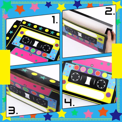 Miniatura 4 de Fuyoooo 4 cajas de recuerdos de fiesta de los años 80 y 90 de 16 x 10 pulgadas, cajas grandes de regalo de cassette, cinta de casete de boom