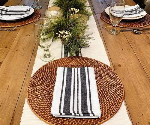 Miniatura 2 de Juego de 6 servilletas de cena en blanco y negro, 100% algodón, lavables de tela de granja, de absorción rápida, juego de servilletas de mesa a