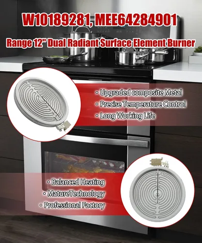 Miniatura 3 de W10189281 - Calentador de elemento de superficie radiante dual de 12 pulgadas, apto para Whirlpool Maytag Samsung LG, 1900W 9"/3000W12", quemador