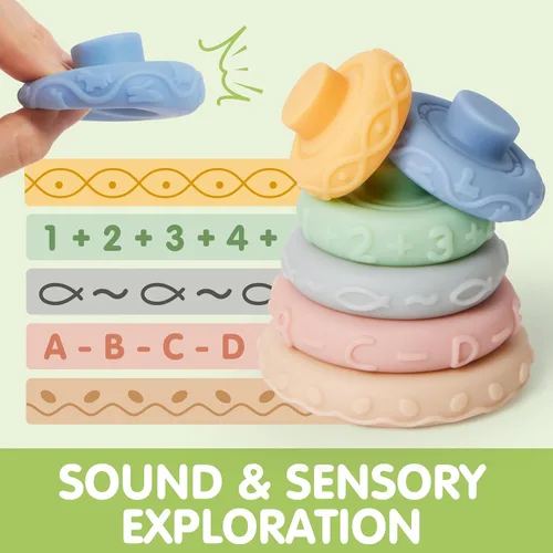 Miniatura 3 de JOYIN Juguetes para bebés - Juguetes Montessori para bebés, juguetes sensoriales de grado alimenticio presentes en círculos apilables