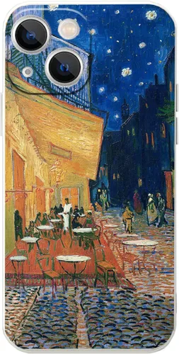 Funda para iPhone 13, famosa funda de teléfono artístico, terraza de café por la noche por Vincent Van Gogh, protección de cuerpo completo de TPU