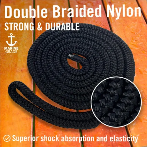 Miniatura 8 de Líneas para defensas de barco, cuerda de nailon trenzado doble de 3/8 pulgadas, 6 pies con bucle, paquete de 2, negro, para boya, amarre de moto