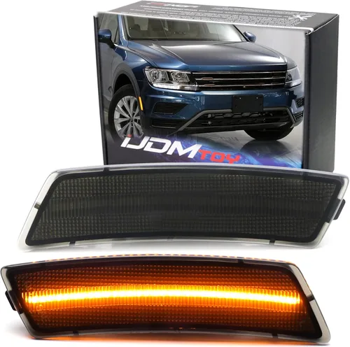 iJDMTOY Kit de luz de marcador frontal frontal LED ámbar con lente ahumada europea compatible con Volkswagen 2018 en adelante Tiguan, escarabajo