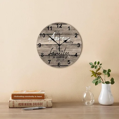 Miniatura 4 de Reloj de pared de madera, reloj de pared personalizado que pasa con la familia vale la pena cada segundo, reloj de pared redondo vintage de madera