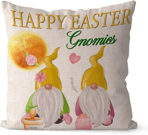 Miniatura 40 de Divertidas fundas de almohada de gnomo de Pascua, huevos de Pascua, zanahorias, divertidas fundas de almohada de 16 x 16 pulgadas, decoración