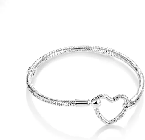 Parmuz Charm Bracelet For Woman 925 Sterling Silver Basic heart clasp Iconic Moments Snake Chain Bracelet Gift for Teen Girls Men Mother Daughter
