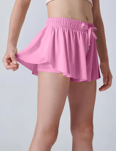 Miniatura 35 de Paquete de 3 pantalones cortos fluidos para niñas con forro de elastano, 2 en 1, faldas de mariposa para jóvenes, para fitness, correr, deportes