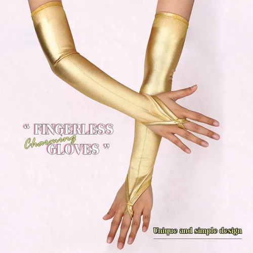 Miniatura 5 de Guantes holográficos para mujer, sin dedos, metálicos, hasta el codo, brillantes para disfraz de noche