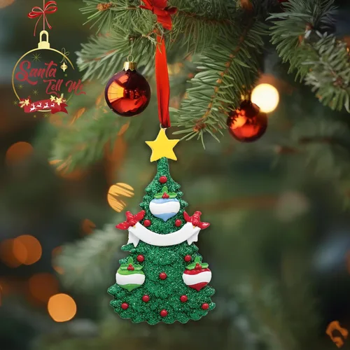 Miniatura 4 de Adornos de Navidad 2025, árbol genealógico personalizado, nombre y familia de 3 fechas, adorno de tres nietos o nietos, bola de Navidad, decoración