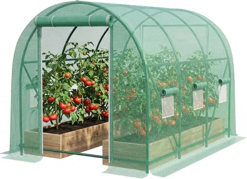 Invernaderos de 10×7×7 pies para exteriores de alta resistencia, grandes invernaderos de entrada para exteriores con 6 ventanas de malla ventilada y