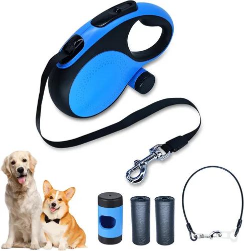 Miniatura 12 de Correa retráctil para perro con cable a prueba de mordeduras y linterna LED, correa resistente de 16 pies, adecuada para perros pequeños/medianos