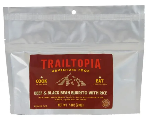 Trailtopia Burrito de carne y frijoles negros, cena de senderismo liofilizada, sabor delicioso, preparación rápida y fácil, ligera, perfecta para