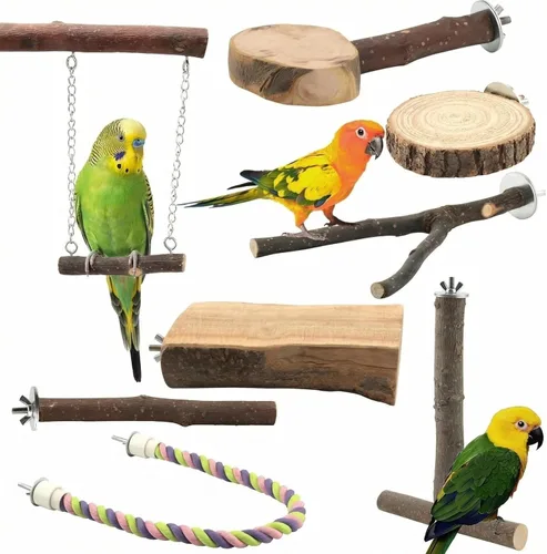 Miniatura 8 de 8 Piezas de Perchas de Aves Naturales de Madera para Jaula, Soporte y Plataforma de Perca para Loros, Accesorios para Jaula de Pájaros