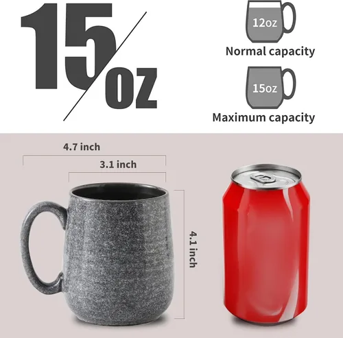 Miniatura 3 de Hasense Juego de 4 tazas de café gris oscuro, tazas de café de cerámica de 12 onzas, taza de café con mango grande para café, té, leche y cacao Gris