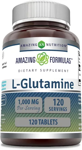 Amazing Formulas L - Tabletas de glutamina de 1000 mg | Suplemento de aminoácidos para hombres y mujeres | Sin OMG | Sin gluten | Fabricado en