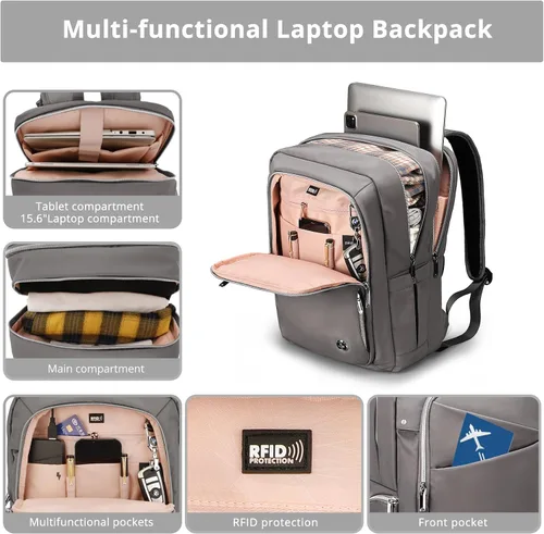 Miniatura 5 de Swissdigital SD1006F-02 - Mochila de viaje con puerto de carga USB, se adapta a mochilas de computadora escolar de 15.6 pulgadas para trabajo y Gris