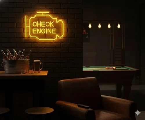 Miniatura 3 de Letrero de neón Check Engine Light para decoración de cueva de hombre, arte de pared LED para garaje, regalos divertidos para papá y fanáticos