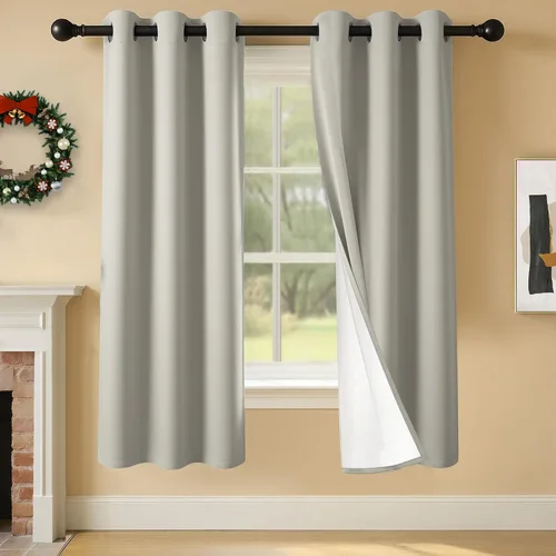 Miniatura 72 de 2 paneles de cortinas 100% opacas, cortinas ligeras con aislamiento térmico con ojales para dormitorio, sala de estar, tratamiento de ventana