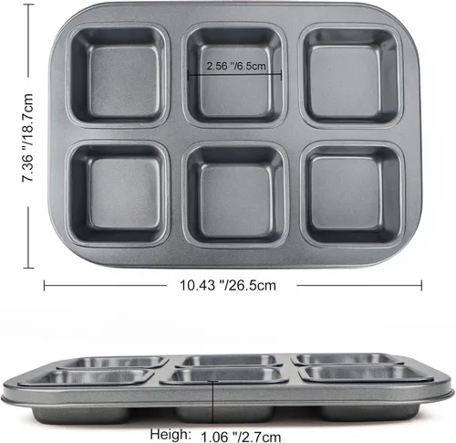 Miniatura 2 de Beasea Molde Cuadrado para Brownies, Molde Antiadherente de 6 Cavidades para Muffins, Molde para Pastel de Brownies, Juego de Gastronomía para Mini