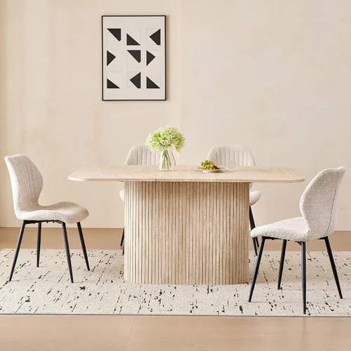 Miniatura 4 de Juego de 4 mesas de comedor grandes de 63 pulgadas para 4, esquinas redondeadas, mesa de cocina rectangular moderna de madera con sillas Boucle
