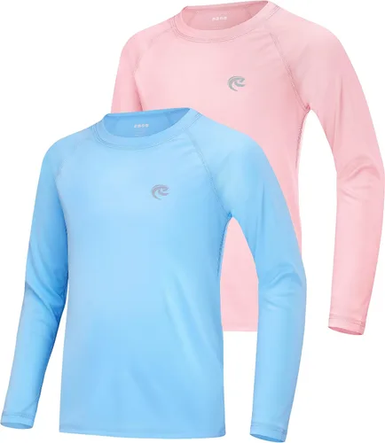 Miniatura 9 de Camiseta de natación de manga larga UPF 50+ para niños, paquete de 1 o 2 unidades de protección solar UV Rash Guard, camisetas de agua SPF