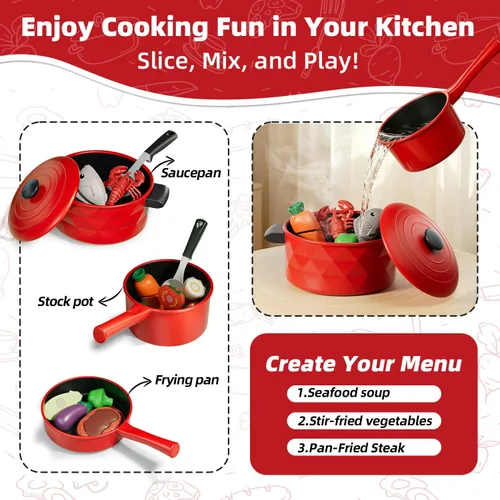 Miniatura 3 de Lehoo Castle Accesorios de Cocina de Juguete, Juegos de Ollas y Sartenes para Cocina de Niños, Juegos de Comida de Juguete para Niños, Set de Cocina