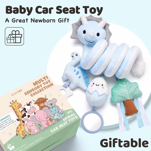 Miniatura 9 de Stuffed Juguetes de asiento de coche en espiral, asiento de automóvil infantil de dinosaurio, juguetes sensoriales de alto contraste, accesorios