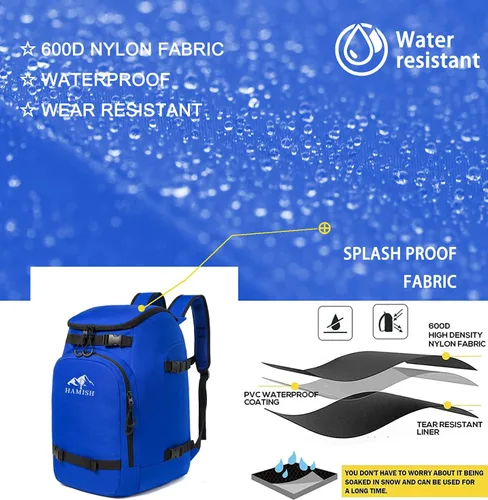 Miniatura 3 de Hamish Bolsa para botas de esquí, 1.76 pies cúbicos, 50 L, impermeable, de gran capacidad, mochila para botas de esquí, mochila ligera de viaje