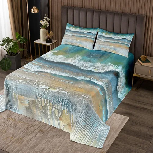 Miniatura 14 de Erosebridal Juego de colcha náutica, juego de edredón de lancha de vela, faro, acuarela con temática oceánica, juego de ropa de cama de verano