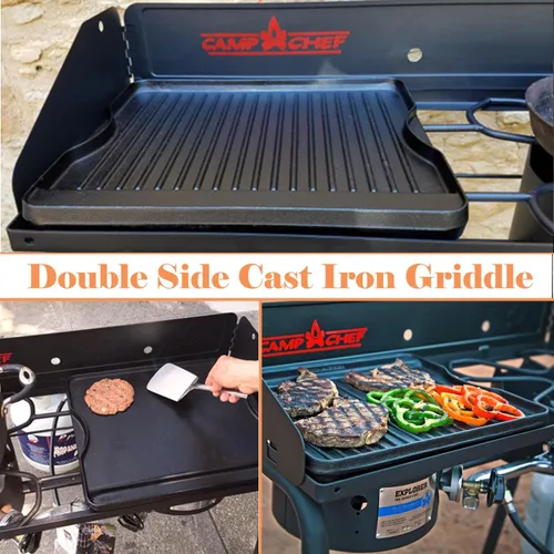 Miniatura 3 de Plancha de cocina de hierro fundido pre-sazonada reversible 2 en 1 de 14" x 16" para estufa de gas/carbón/eléctrica/propano/parrilla de gas, plancha